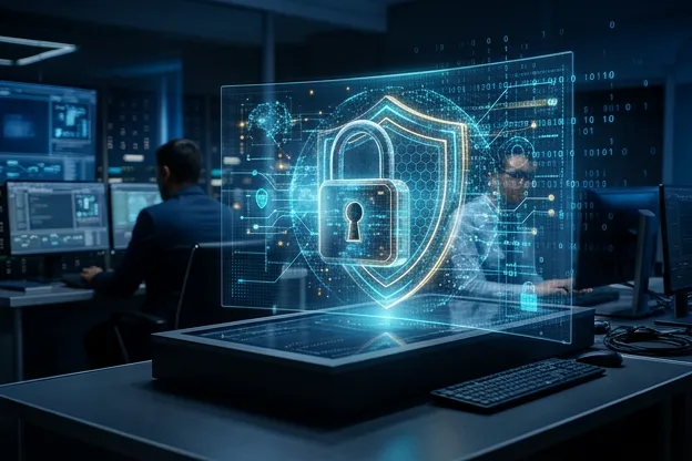 Digital security and data protection concept, padlock and shield symbols in abstract design